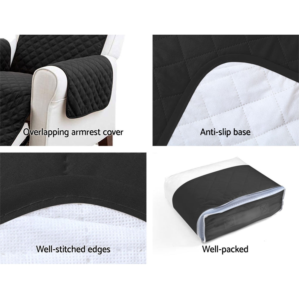 Quilted Microfibre Sofa Protector Cover for 3-Seater Couch - Black