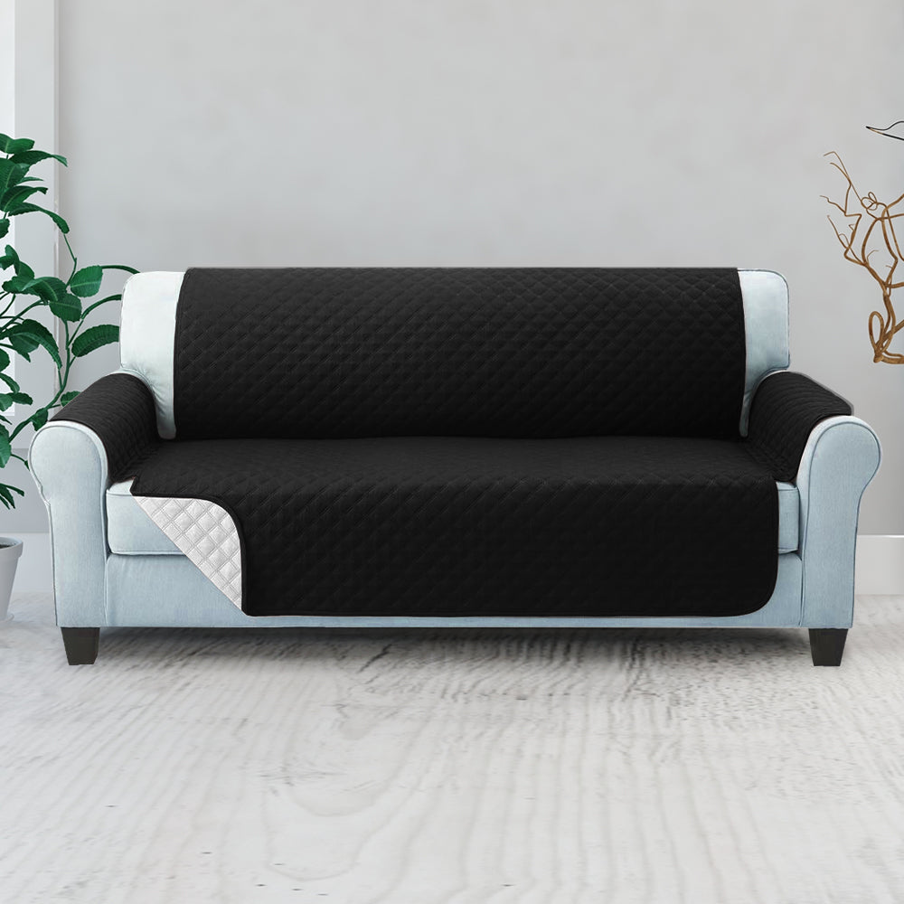 Quilted Microfibre Sofa Protector Cover for 3-Seater Couch - Black