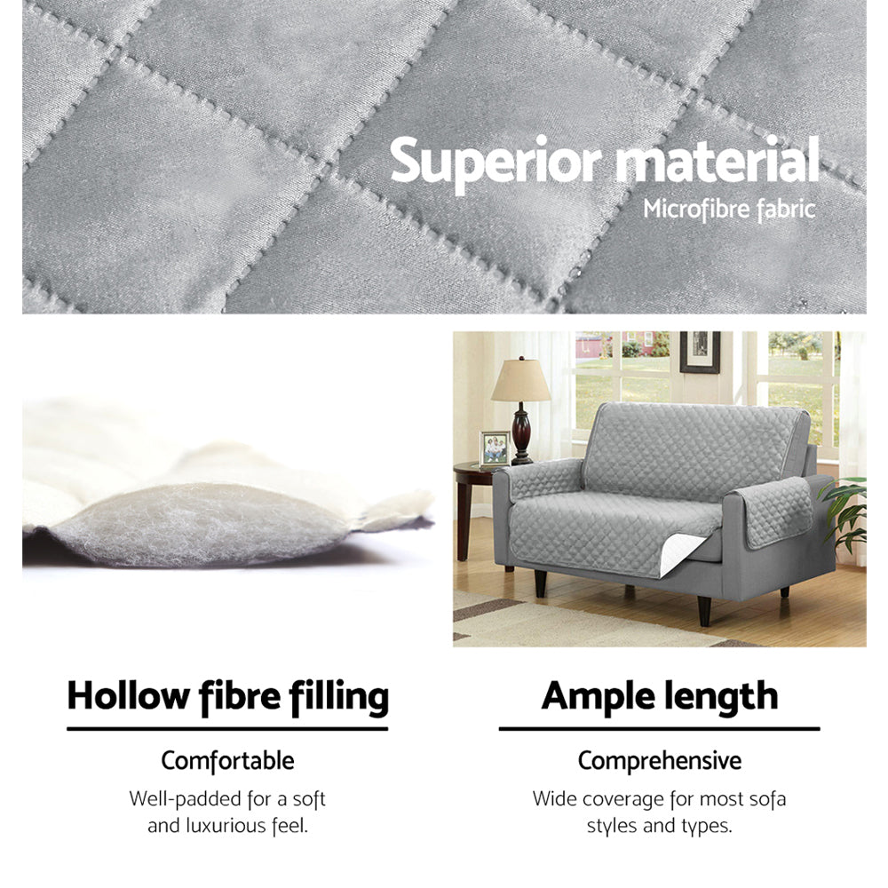 Quilted Grey 3-Seater Sofa Cover by Artiss - Lounge Protector & Slipcover
