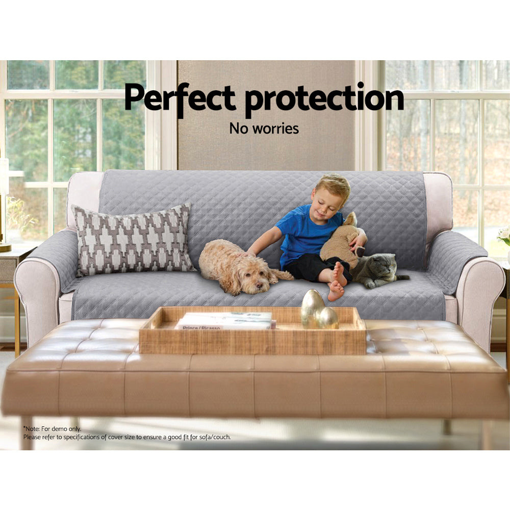 Quilted Grey 3-Seater Sofa Cover by Artiss - Lounge Protector & Slipcover