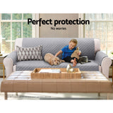 Quilted Grey 3-Seater Sofa Cover by Artiss - Lounge Protector & Slipcover - Rear View
