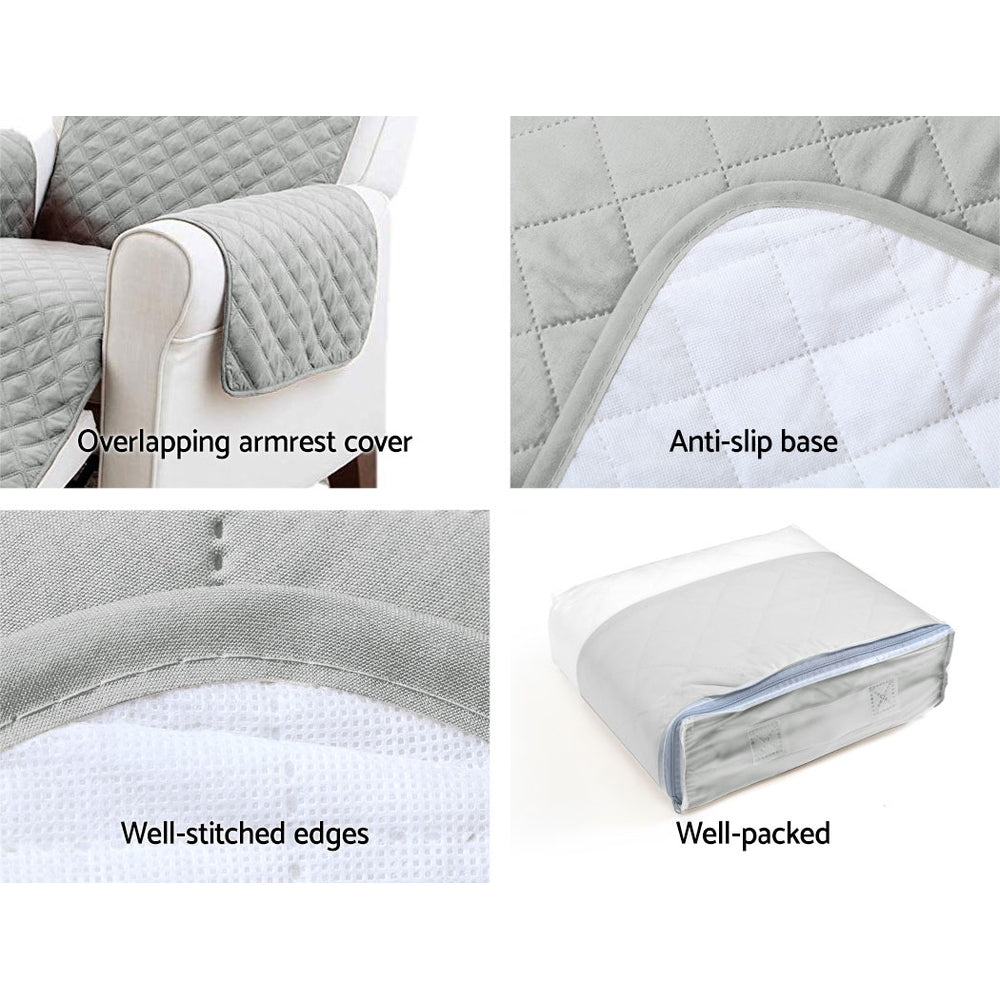 Quilted Grey 3-Seater Sofa Cover by Artiss - Lounge Protector & Slipcover