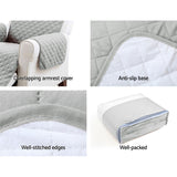 Quilted Grey 3-Seater Sofa Cover by Artiss - Lounge Protector & Slipcover - Close-Up Angle