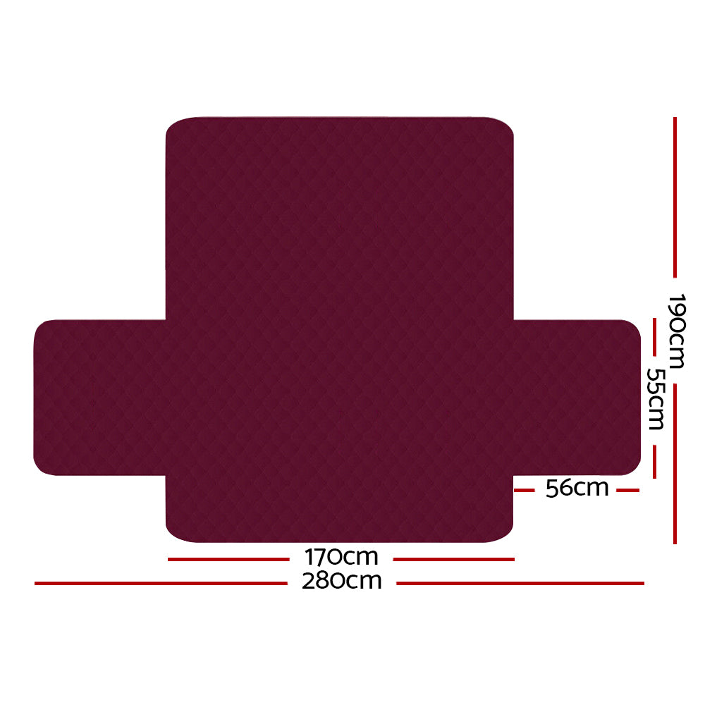 Quilted Burgundy Sofa Protector Cover for 3-Seater Couch by Artiss