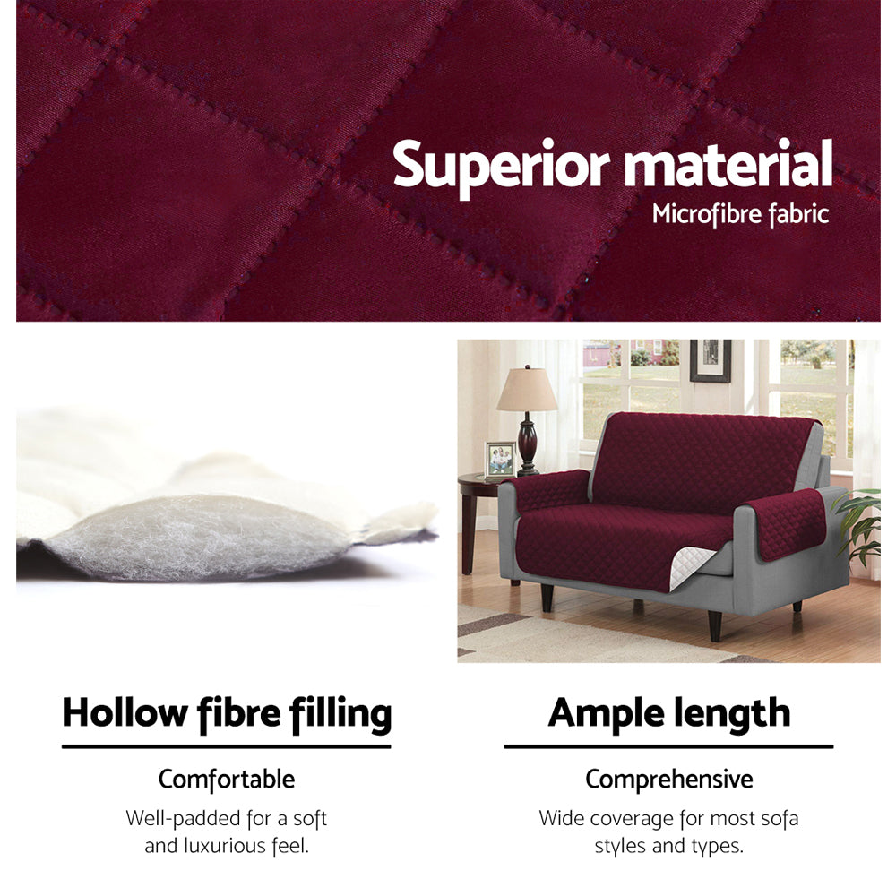 Quilted Burgundy Sofa Protector Cover for 3-Seater Couch by Artiss