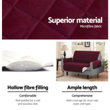 Quilted Burgundy Sofa Protector Cover for 3-Seater Couch by Artiss - 45-Degree Angle