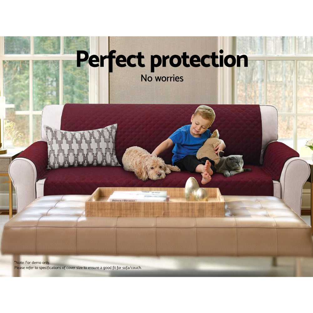 Quilted Burgundy Sofa Protector Cover for 3-Seater Couch by Artiss