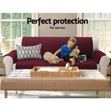 Quilted Burgundy Sofa Protector Cover for 3-Seater Couch by Artiss - Rear View