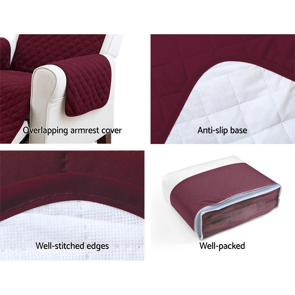 Quilted Burgundy Sofa Protector Cover for 3-Seater Couch by Artiss