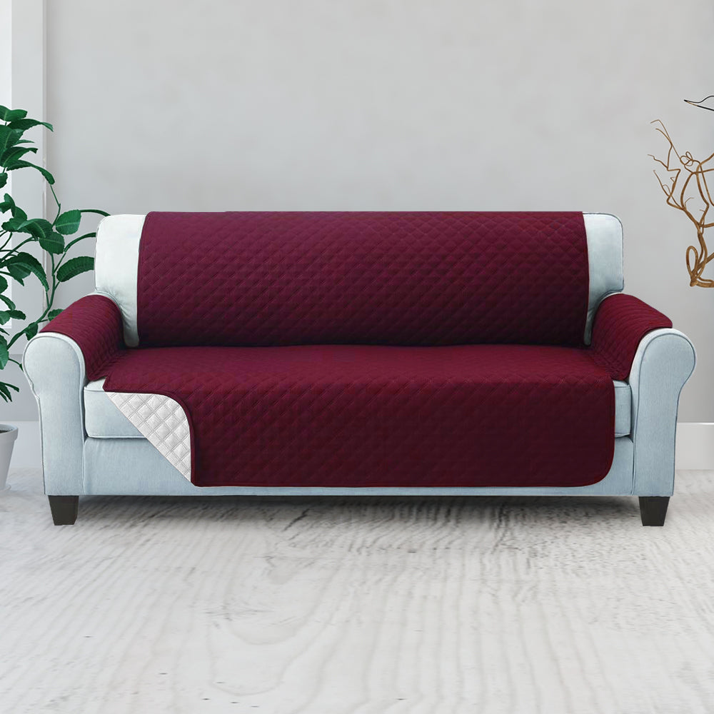 Quilted Burgundy Sofa Protector Cover for 3-Seater Couch by Artiss