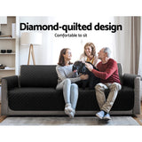 Quilted 3-Seater Black Sofa Cover by Artiss - 100% Water Resistant & Machine Washable - Top-Down View