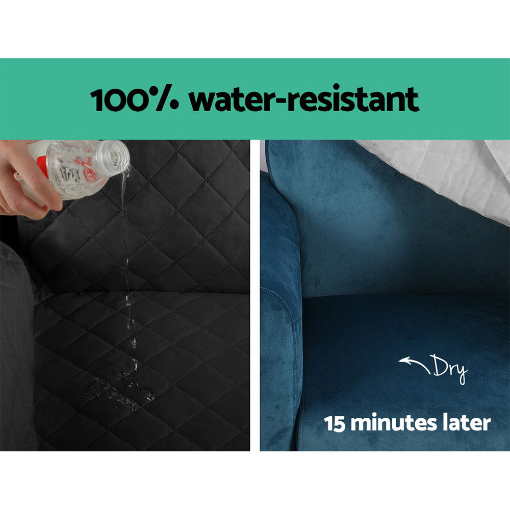 Quilted 3-Seater Black Sofa Cover by Artiss - 100% Water Resistant & Machine Washable