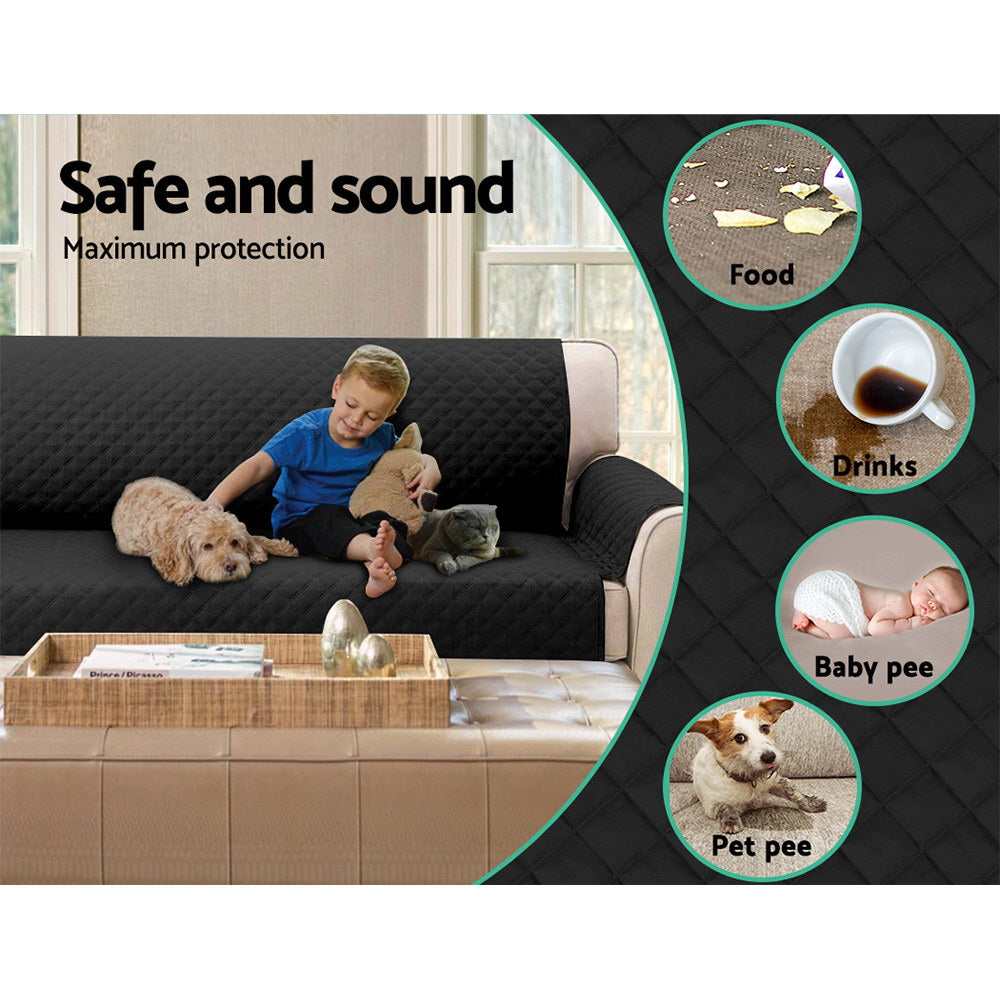 Quilted 3-Seater Black Sofa Cover by Artiss - 100% Water Resistant & Machine Washable