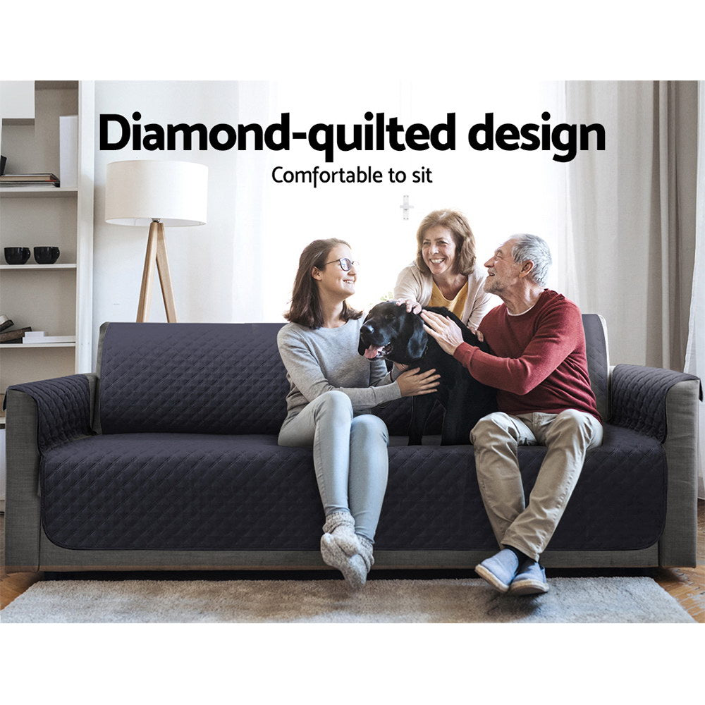 Diamond-Quilted 3-Seater Sofa Cover - 100% Water Resistant Dark Grey by Artiss