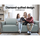 Waterproof Grey 3-Seater Diamond-Quilted Sofa Cover by Artiss - 45-Degree Angle