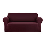 Burgundy Stretchable 3-Seater Sofa Cover by Artiss - Front View