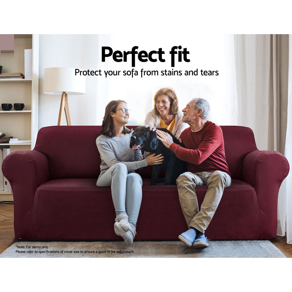 Burgundy Stretchable 3-Seater Sofa Cover by Artiss