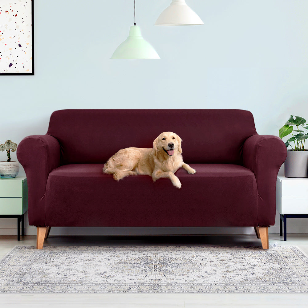 Burgundy Stretchable 3-Seater Sofa Cover by Artiss