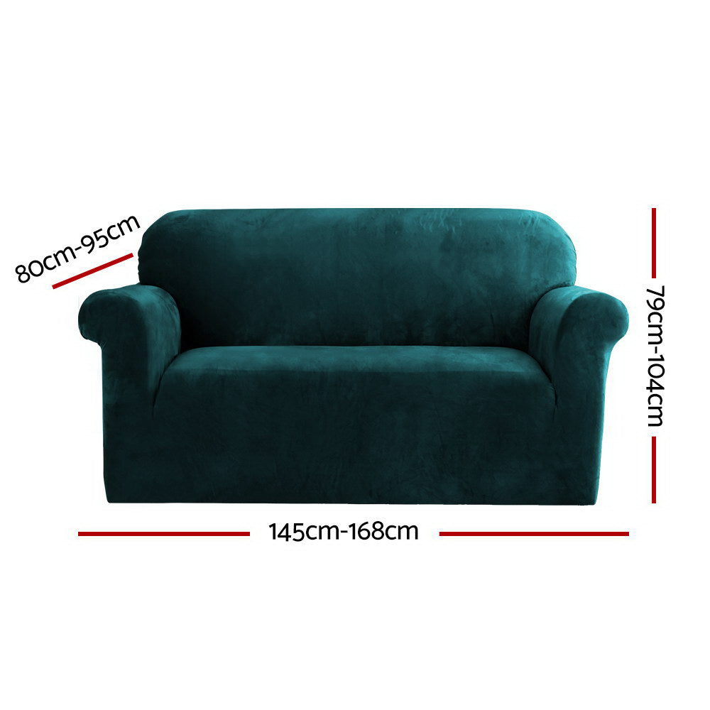 Artiss Stretchable Velvet Couch Cover for 2-Seater Sofa in Agate Green Color