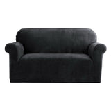 Artiss Stretchable Velvet Sofa Protector Cover for 2-Seater Couch - Black
