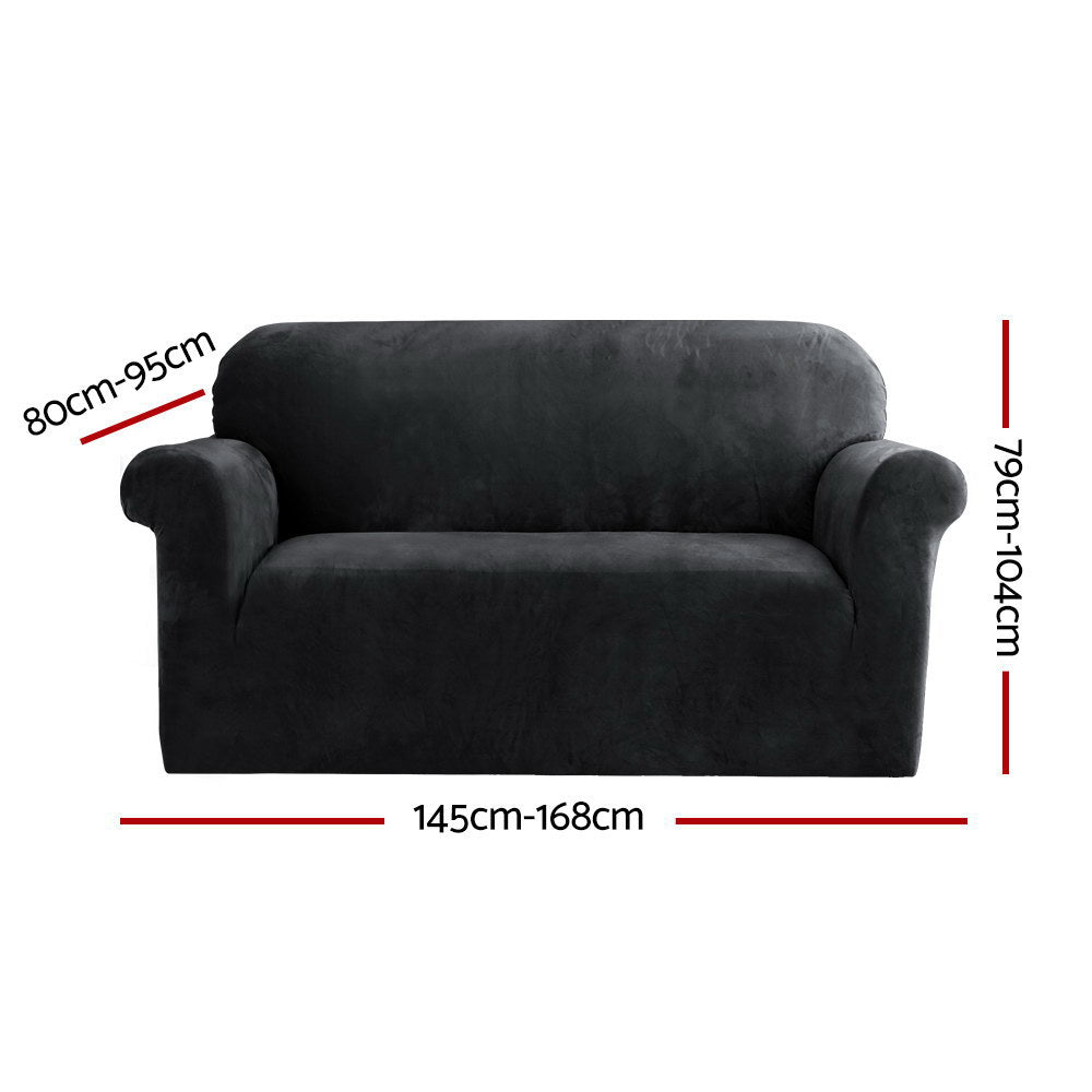 Artiss Stretchable Velvet Sofa Protector Cover for 2-Seater Couch - Black