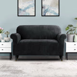 Artiss Stretchable Velvet Sofa Protector Cover for 2-Seater Couch - Black - Low Angle