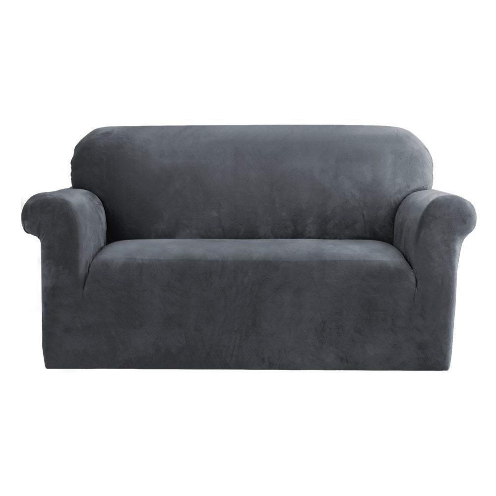 Artiss Grey Velvet Stretch Sofa Cover for 2-Seater Couch - Plush and Protective