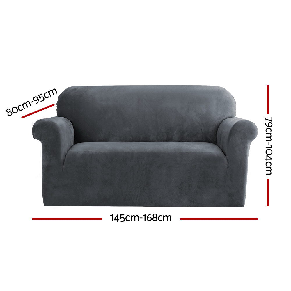Artiss Grey Velvet Stretch Sofa Cover for 2-Seater Couch - Plush and Protective