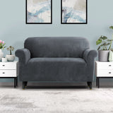 Artiss Grey Velvet Stretch Sofa Cover for 2-Seater Couch - Plush and Protective