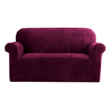 Artiss Ruby Red Stretch Velvet 2-Seater Sofa Slipcover for Ultimate Protection - Front View