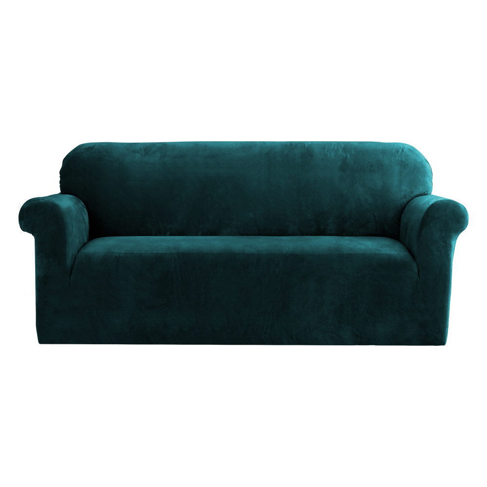 Artiss Stretchable Velvet Sofa Slipcover for 3-Seater Couch in Agate Green