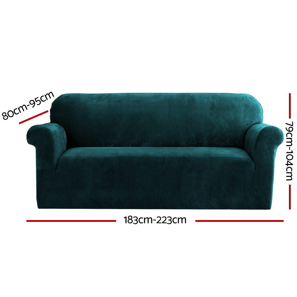 Artiss Stretchable Velvet Sofa Slipcover for 3-Seater Couch in Agate Green
