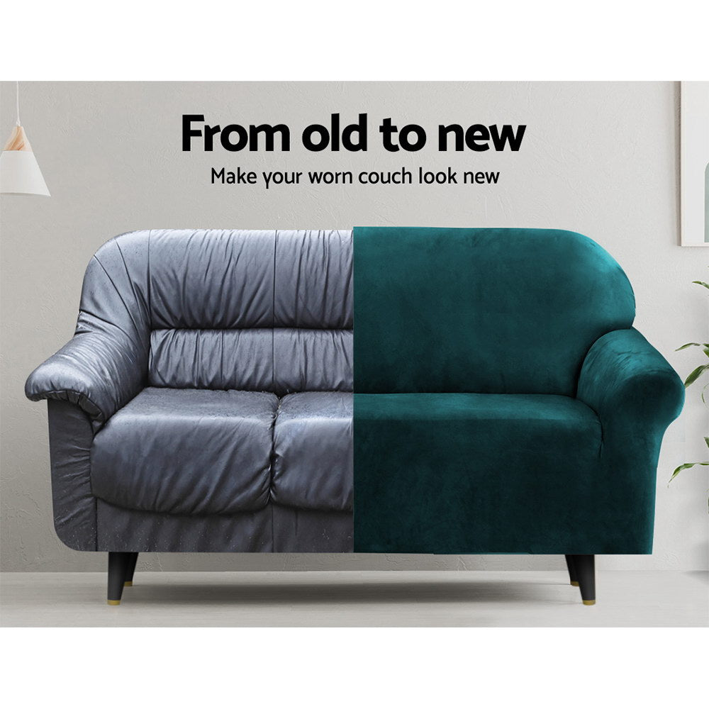 Artiss Stretchable Velvet Sofa Slipcover for 3-Seater Couch in Agate Green