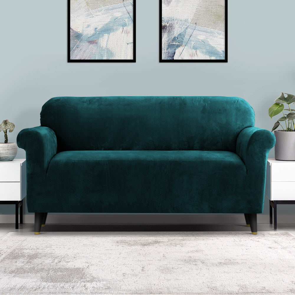 Artiss Stretchable Velvet Sofa Slipcover for 3-Seater Couch in Agate Green