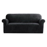 Artiss Plush Velvet Couch Cover for 3-Seater Sofa in Elegant Black - Front View