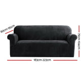 Artiss Plush Velvet Couch Cover for 3-Seater Sofa in Elegant Black - Side View