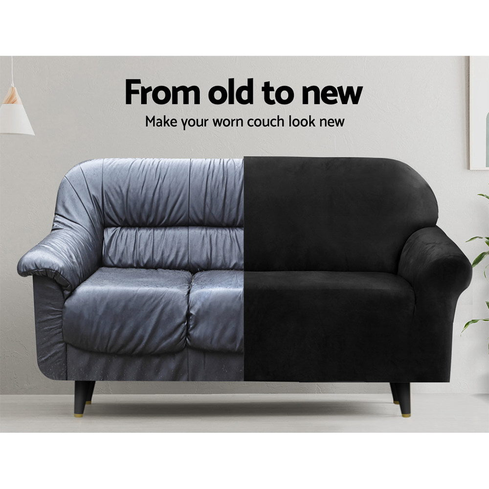 Artiss Plush Velvet Couch Cover for 3-Seater Sofa in Elegant Black