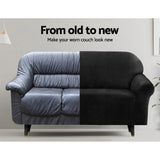 Artiss Plush Velvet Couch Cover for 3-Seater Sofa in Elegant Black - 45-Degree Angle