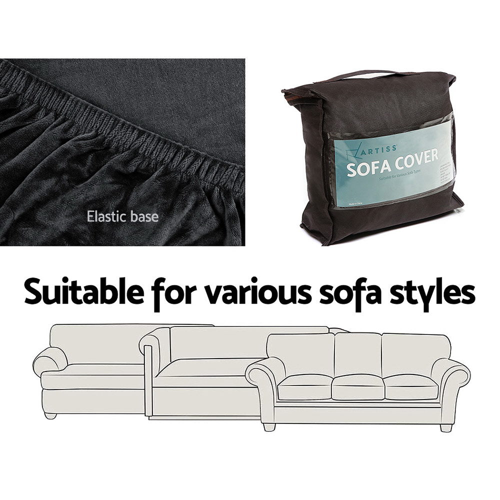 Artiss Plush Velvet Couch Cover for 3-Seater Sofa in Elegant Black
