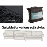 Artiss Plush Velvet Couch Cover for 3-Seater Sofa in Elegant Black - Rear View