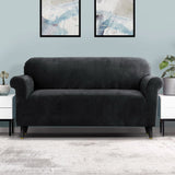 Artiss Plush Velvet Couch Cover for 3-Seater Sofa in Elegant Black