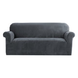 Artiss Stretchable Grey Velvet Couch Cover for 3-Seater Sofa - Front View