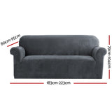 Artiss Stretchable Grey Velvet Couch Cover for 3-Seater Sofa - Side View