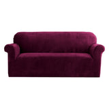 Artiss Stretchable Velvet 3-Seater Sofa Slipcover - Ruby Red Plush Protection - Front View