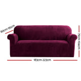 Artiss Stretchable Velvet 3-Seater Sofa Slipcover - Ruby Red Plush Protection - Side View