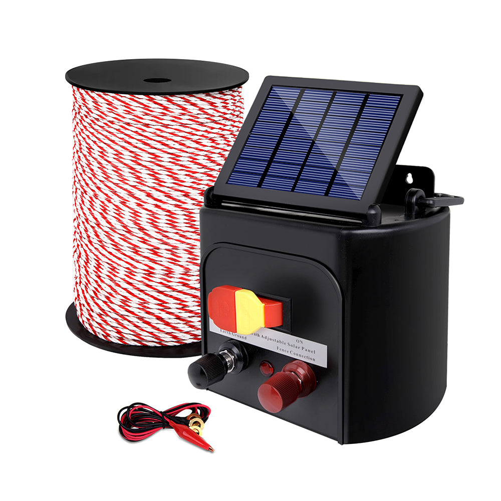 Giantz 3km Solar-Powered Electric Fence Energiser Set with 500m Polyrope and Warning Signs