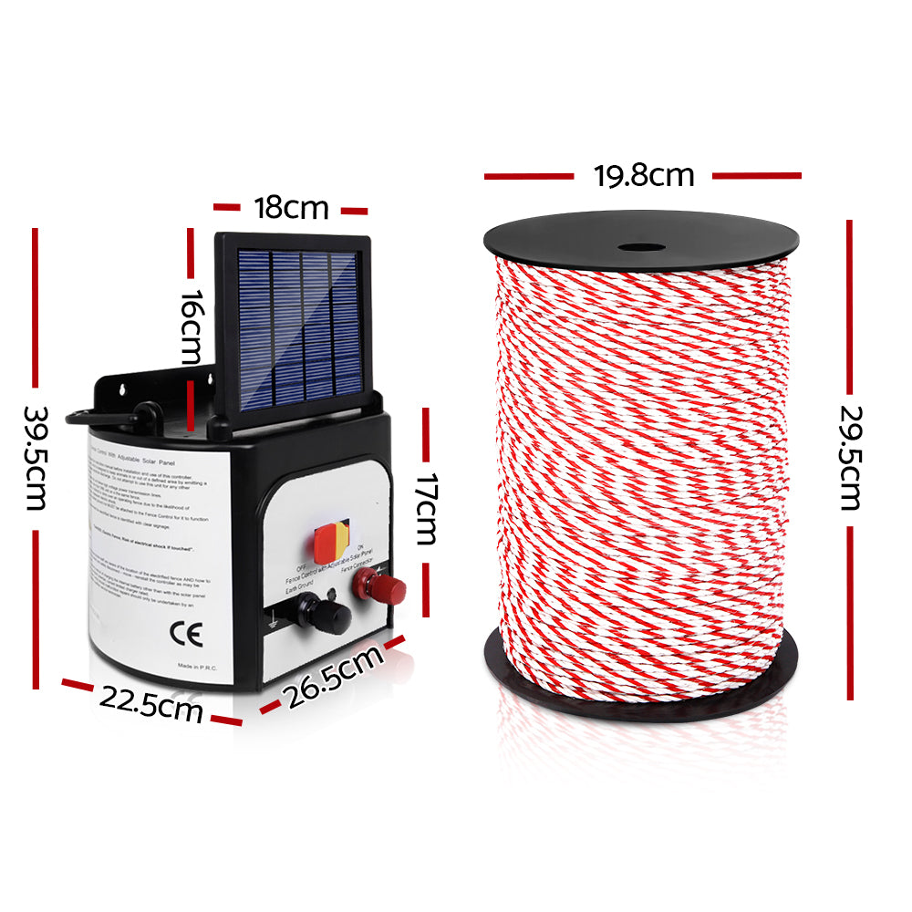 Giantz 8km Solar Electric Fence Energiser Kit with 500m Polytape and Warning Signs