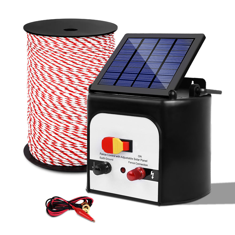 Giantz 8km Solar Electric Fence Energiser Kit with 500m Polytape and Warning Signs