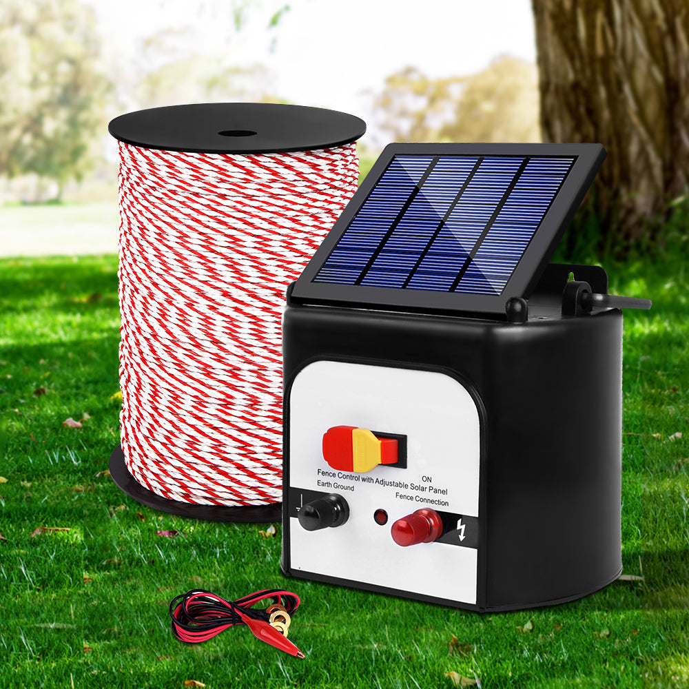Giantz 8km Solar Electric Fence Energiser Kit with 500m Polytape and Warning Signs