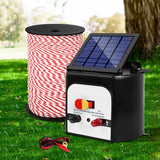 Giantz 8km Solar Electric Fence Energiser Kit with 500m Polytape and Warning Signs - Front View